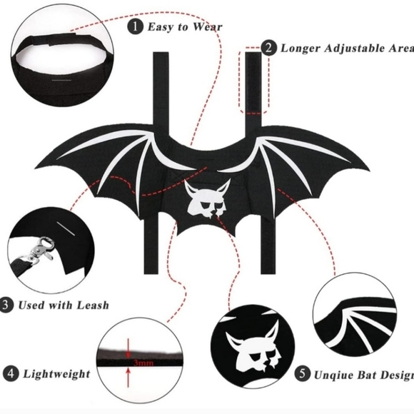 Goth lightweight bat wings for cat or small dog nwt - Picture 4 of 6